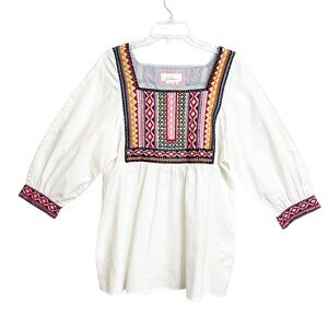 Anthropologie Womens Abigail Embroidered Tunic Top  S NWT White Peasant Bohemian